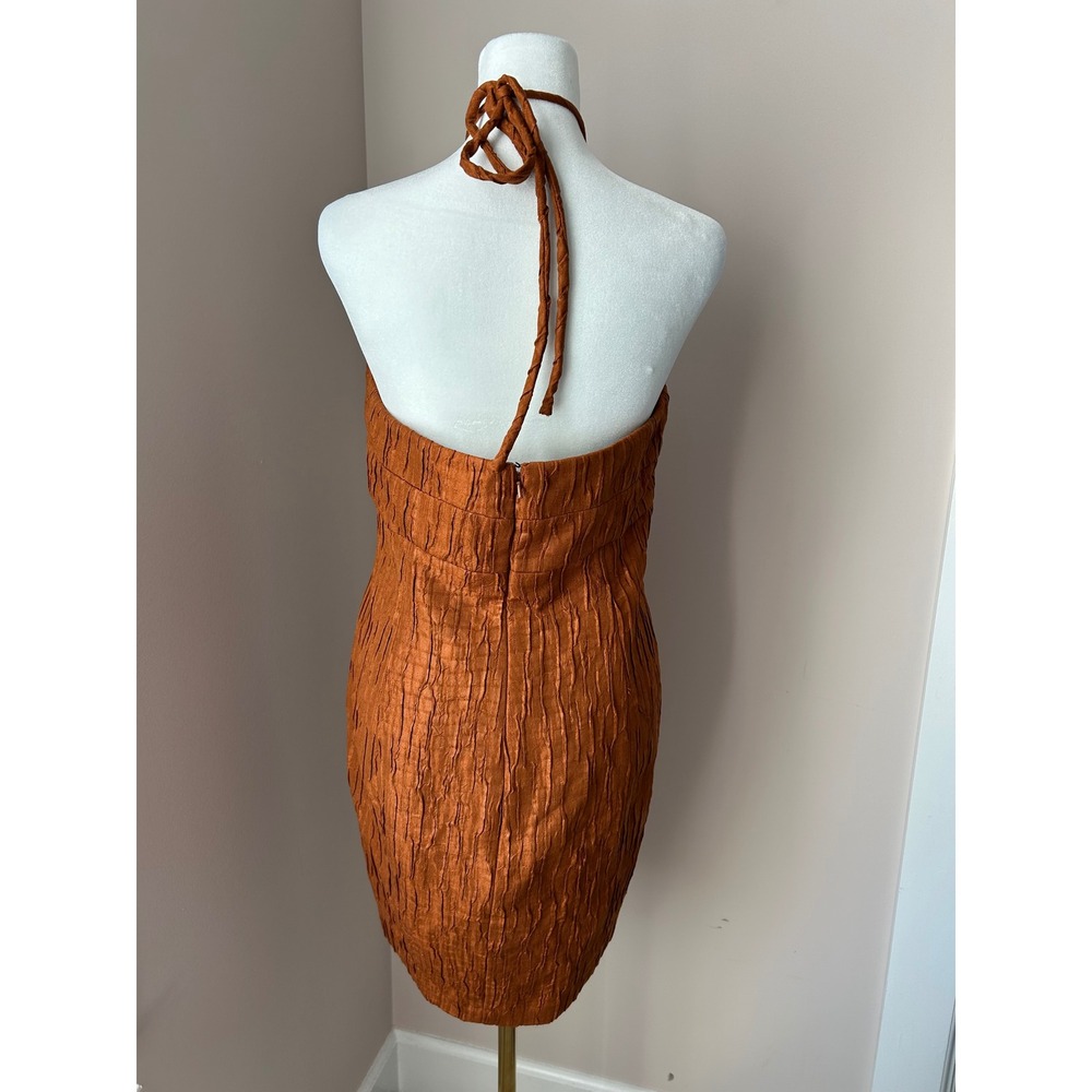 Boston Proper Strapless Mini Dress in Rust Orange with Embellished Neck - Picture 5 of 7
